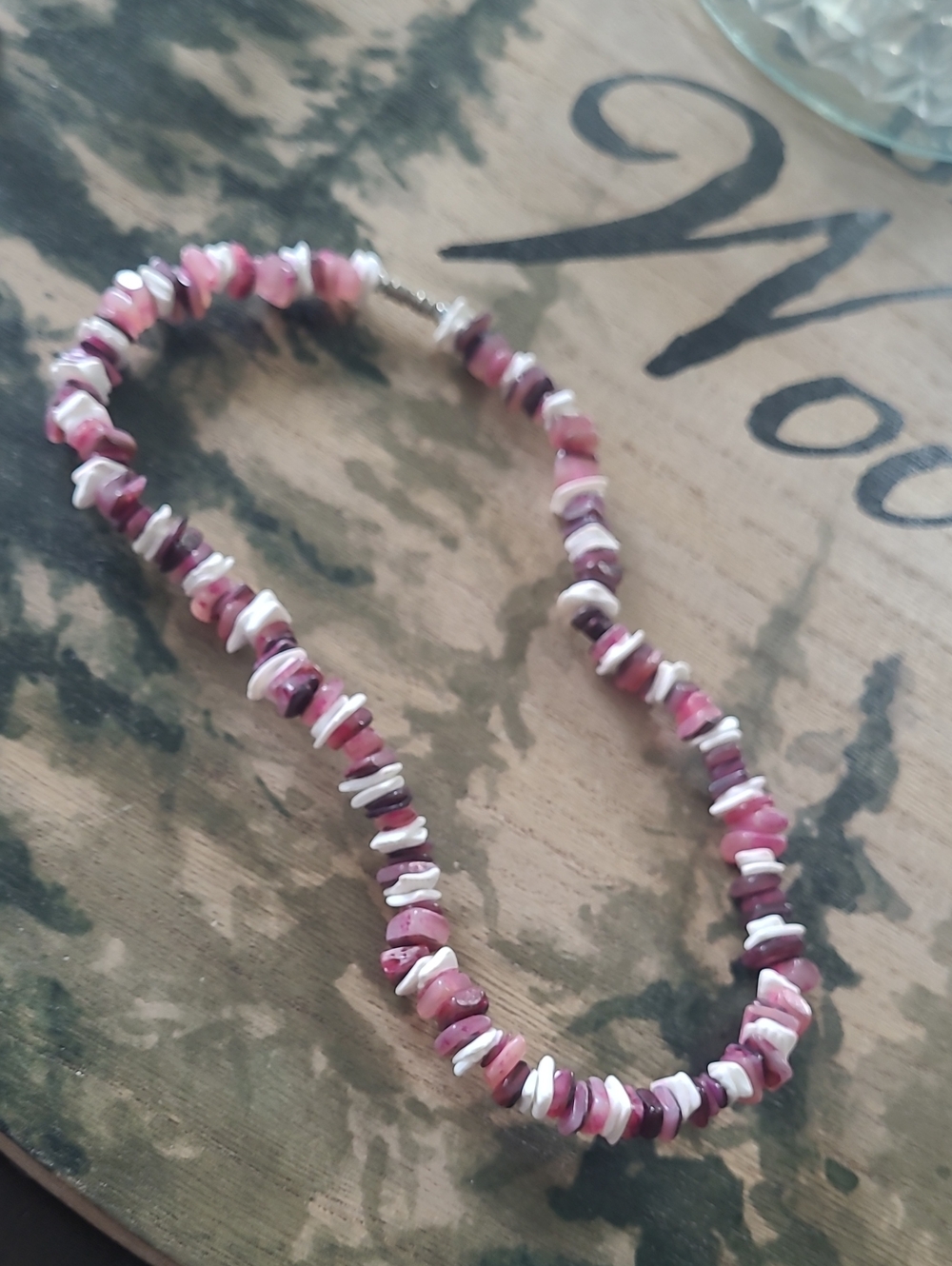 Vintage Y2K Pink Purple White Seashell Chip Choker Surf Necklace